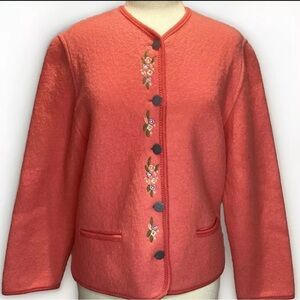 GIESSWEIN 100% Boiled Wool Embroidered Orange Apricot Jacket Pewter Buttons .10